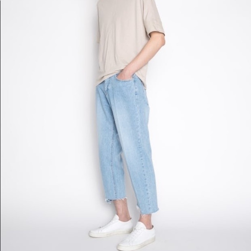 Oak + Fort raw hemmed wide leg jeans